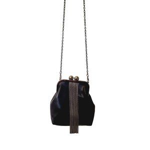 WOMEN'S FRINGE CHAIN CONVERTIBLE CLUTCH IN BLACK‎ - Size 5.5"W x 6.5"H x 1.25"D